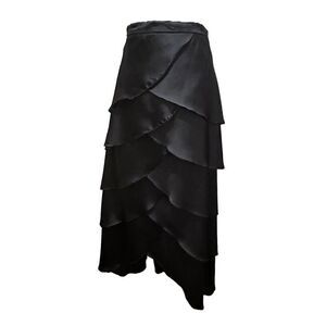 Xscape by Joanna Chen Black Tiered Ruffle Formal Hi Low Skirt USA Made Sz 12